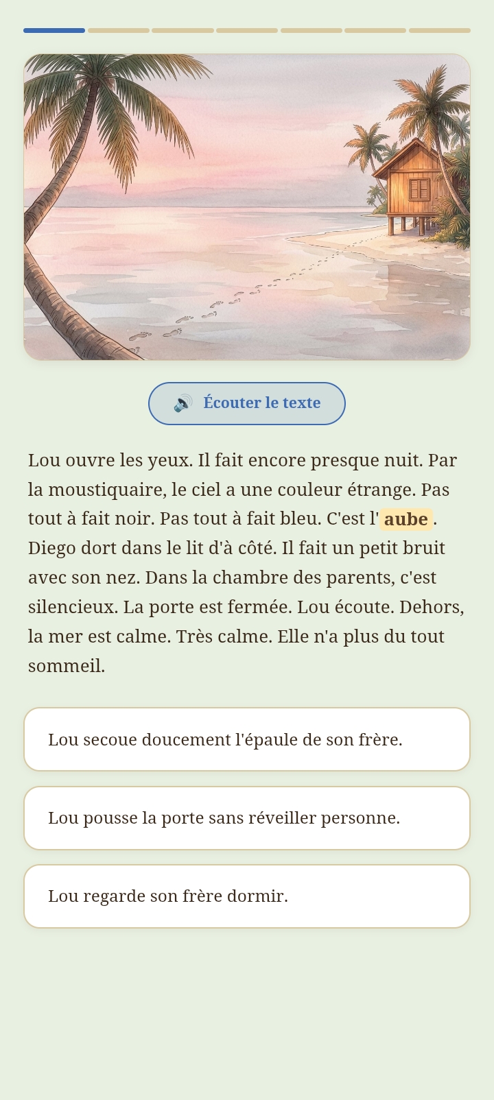 Capture d'écran : une scène illustrée avec le texte et trois choix